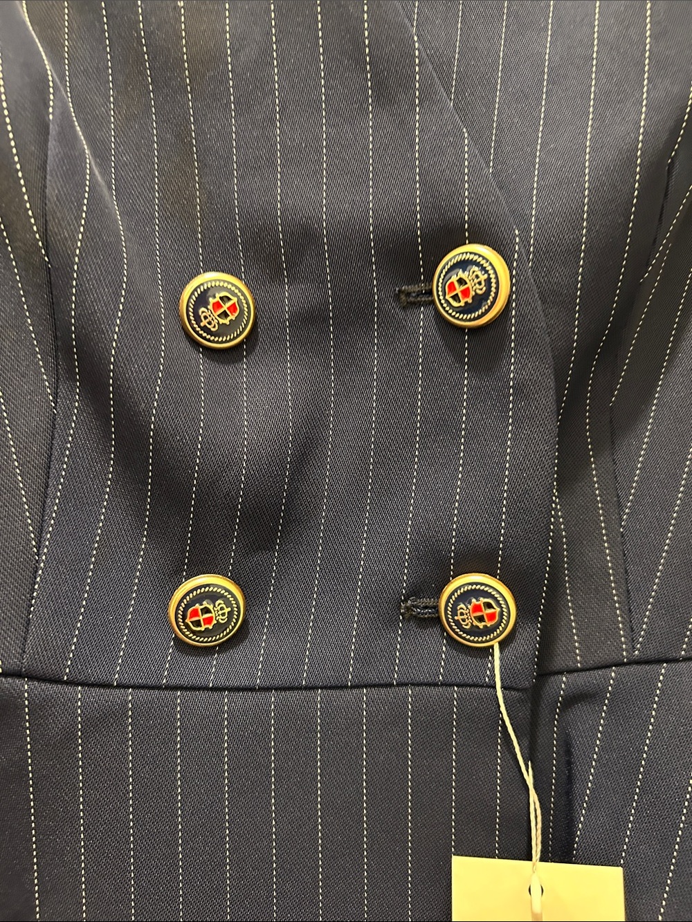 Nice Fashion Sleeveless Navy Pinstripe Double-Breasted Peplum Vest/Skirt Suit - Picture 4 of 13